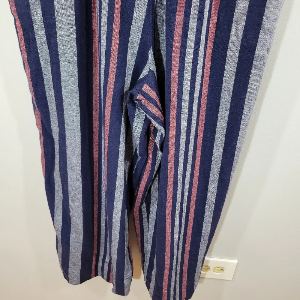 SPLENDID striped linen wide leg striped sleeveless button front jumpsuit